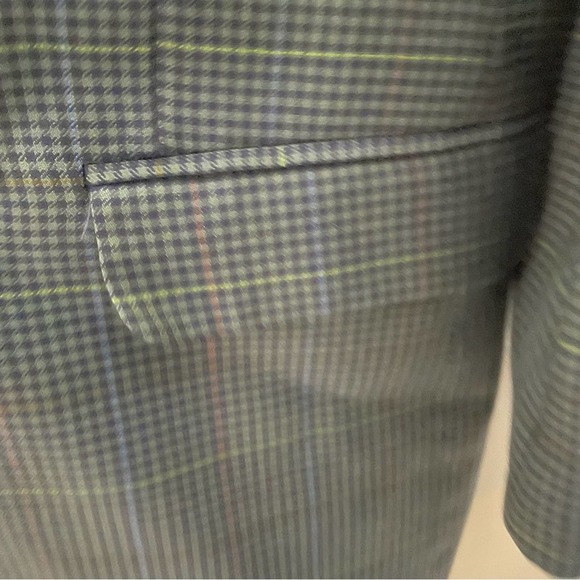 Zenio Suit Jacket Blue Houndstooth Multicolor Stripe 40s - Picture 3 of 6